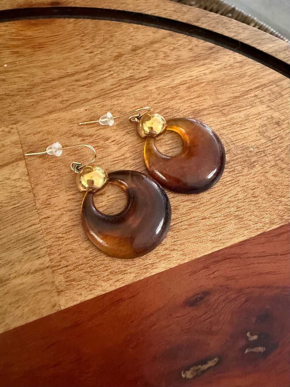 Retro Lucite Hoop Drop Earrings & stone bracelet set
